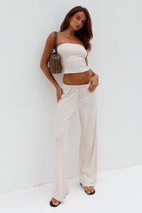 ANJI RELAXED WIDE LEG SWEATPANTS - BISCUIT