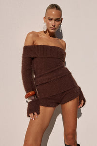 ANNELIESE OFF SHOULDER KNIT TOP - CHOCOLATE