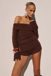ANNELIESE OFF SHOULDER KNIT TOP - CHOCOLATE
