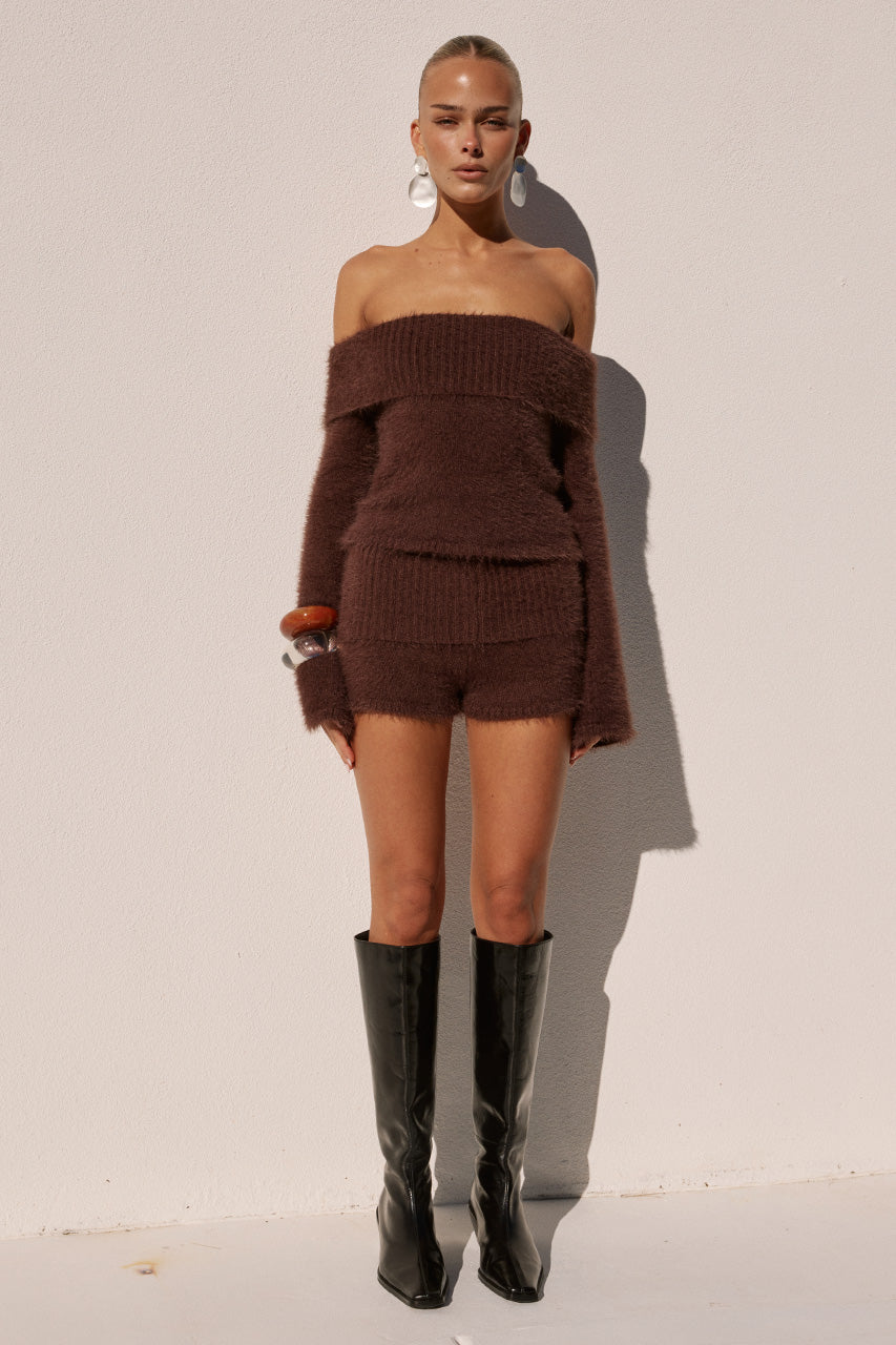 ANNELIESE KNIT HOT SHORT - CHOCOLATE