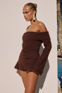 ANNELIESE OFF SHOULDER KNIT TOP - CHOCOLATE