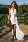 ANNELISE V-NECK RUFFLE MAXI DRESS - IVORY