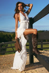 ANNELISE V-NECK RUFFLE MAXI DRESS - IVORY