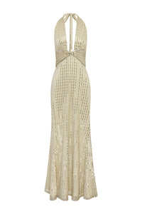 ANNETTE PLUNGE V-NECK MAXI DRESS - CHAMPAGNE