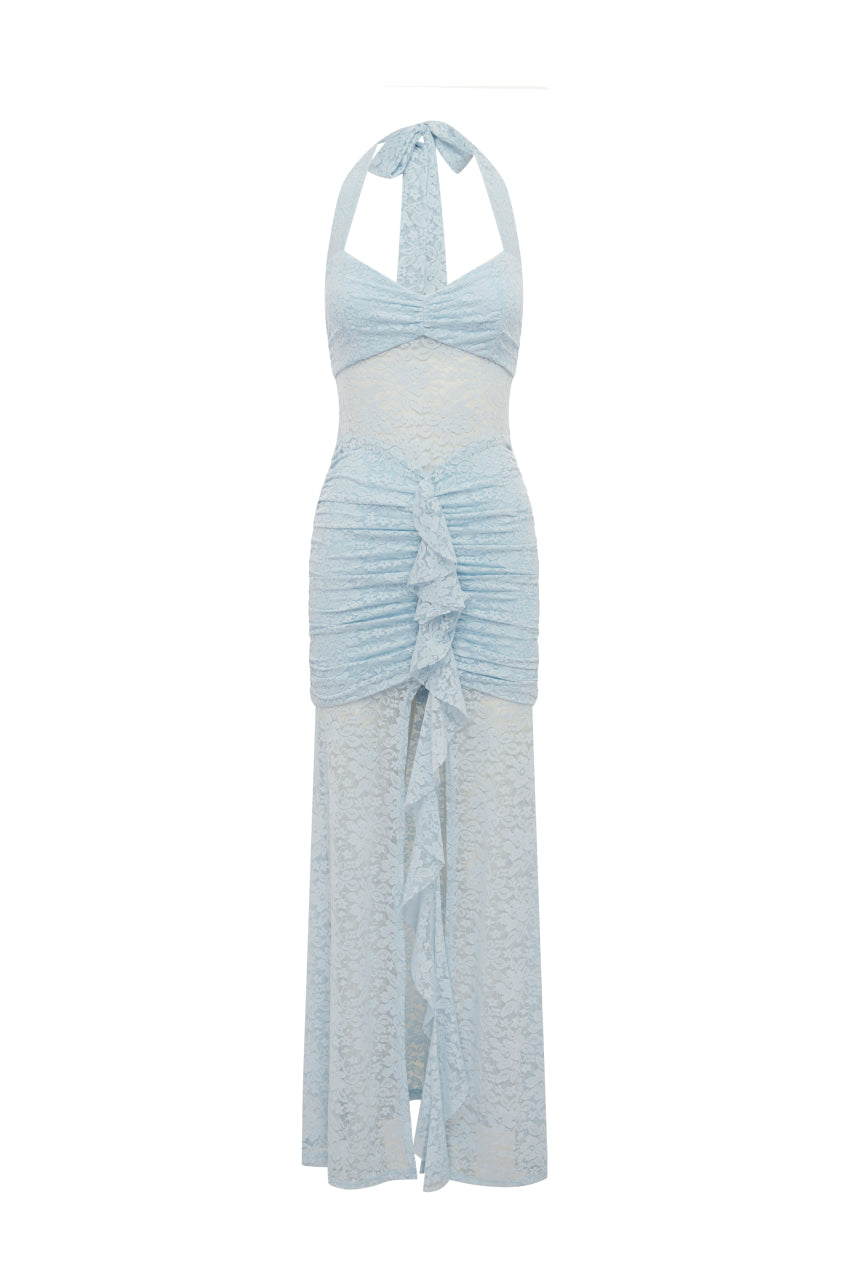 ANNIKA HALTER LACE MAXI DRESS - ICE BLUE