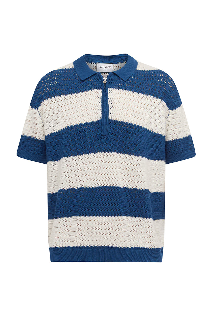 ANTONY ZIP POLO KNIT TOP - NAVY/WHITE STRIPE