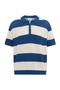 ANTONY ZIP POLO KNIT TOP - NAVY/WHITE STRIPE