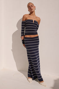 ANYA SLEEVED KNIT TOP - NAVY STRIPE