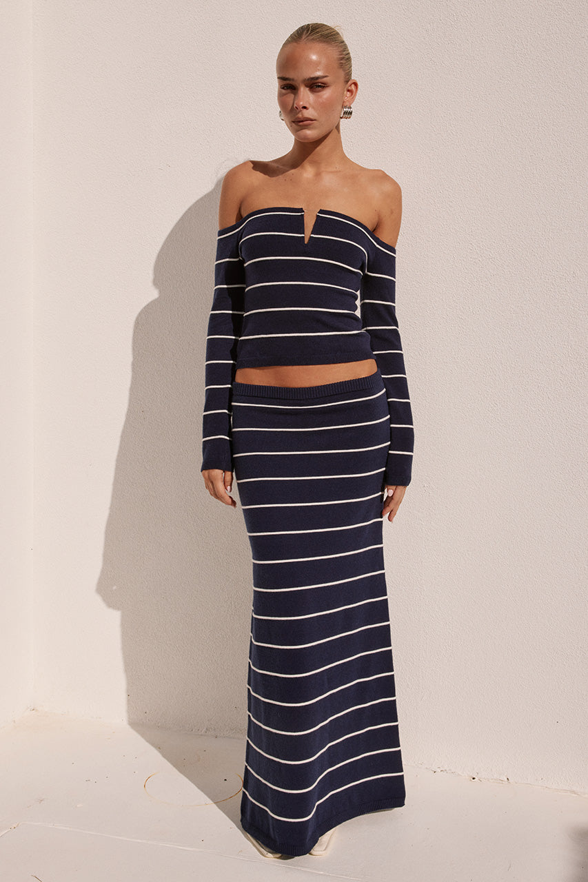 ANYA KNIT MAXI SKIRT - NAVY STRIPE