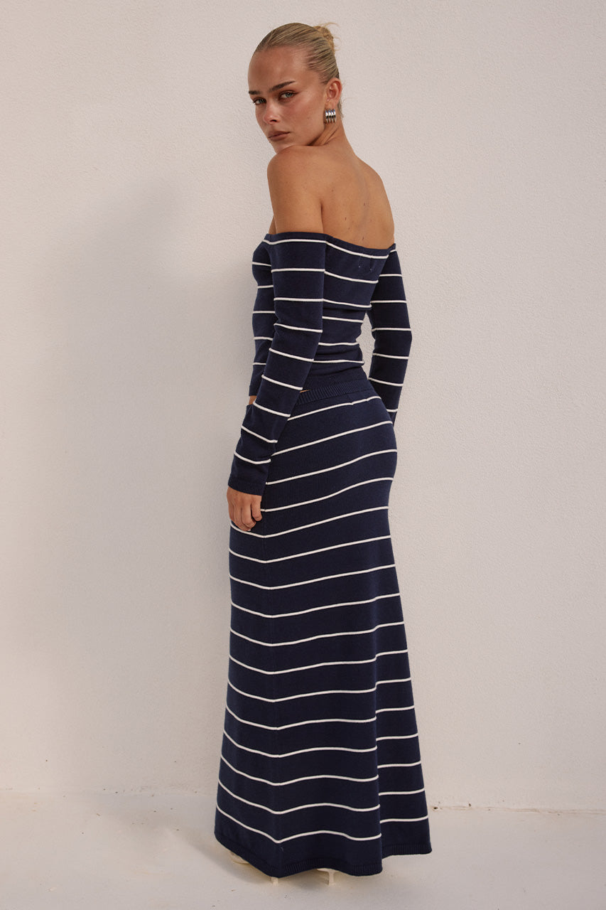 ANYA KNIT MAXI SKIRT - NAVY STRIPE