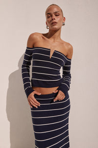 ANYA SLEEVED KNIT TOP - NAVY STRIPE