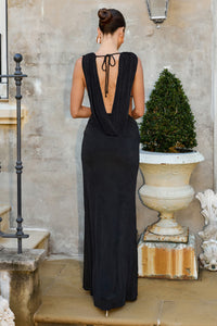 ARALIA PLUNGE COWL BACK MAXI DRESS - BLACK