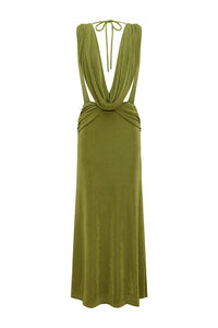ARALIA PLUNGE COWL BACK MAXI DRESS - PALM