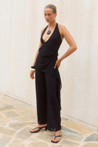 ARIANA HALTER OPEN BACK JUMPSUIT - BLACK