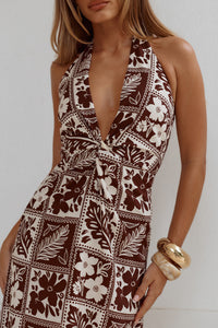 ARLI DEEP PLUNGE MAXI DRESS - AMIRA CHOCOLATE