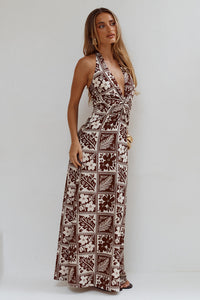 ARLI DEEP PLUNGE MAXI DRESS - AMIRA CHOCOLATE