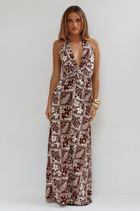 ARLI DEEP PLUNGE MAXI DRESS - AMIRA CHOCOLATE