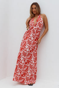 ARLI DEEP PLUNGE MAXI DRESS - AMIRA RED
