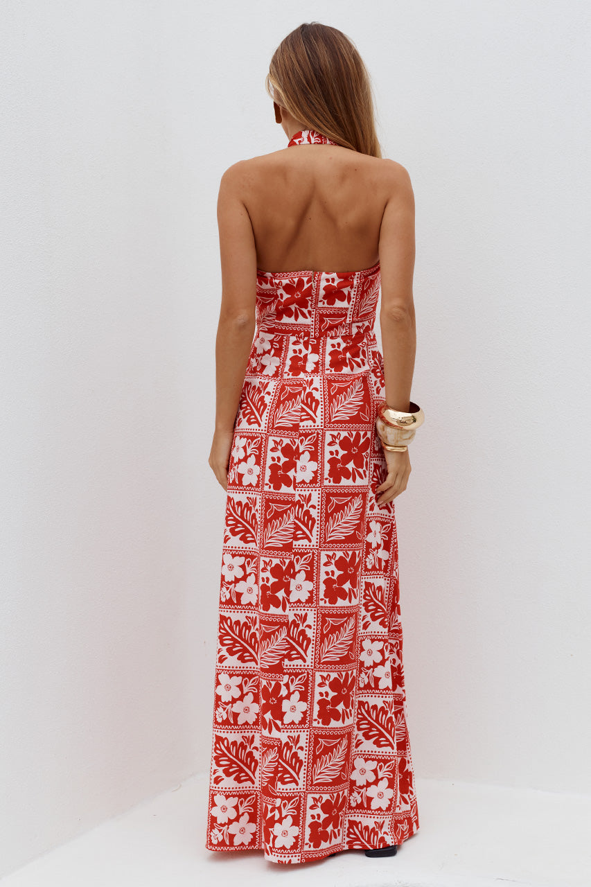 ARLI DEEP PLUNGE MAXI DRESS - AMIRA RED