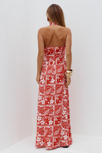 ARLI DEEP PLUNGE MAXI DRESS - AMIRA RED