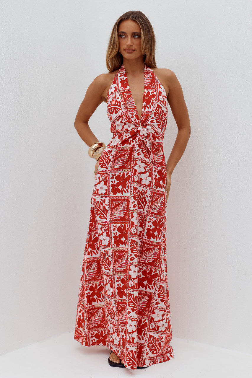 ARLI DEEP PLUNGE MAXI DRESS - AMIRA RED
