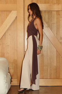 ARLOWE HALTER WRAP TOP - CHOCOLATE