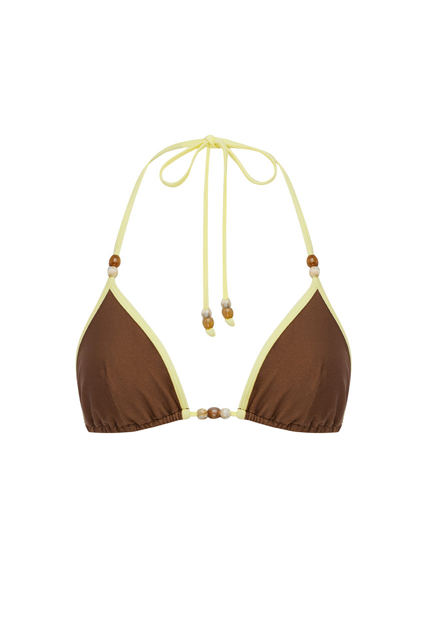 ARUBA TRIANGLE BIKINI TOP - MOCHA/LEMON