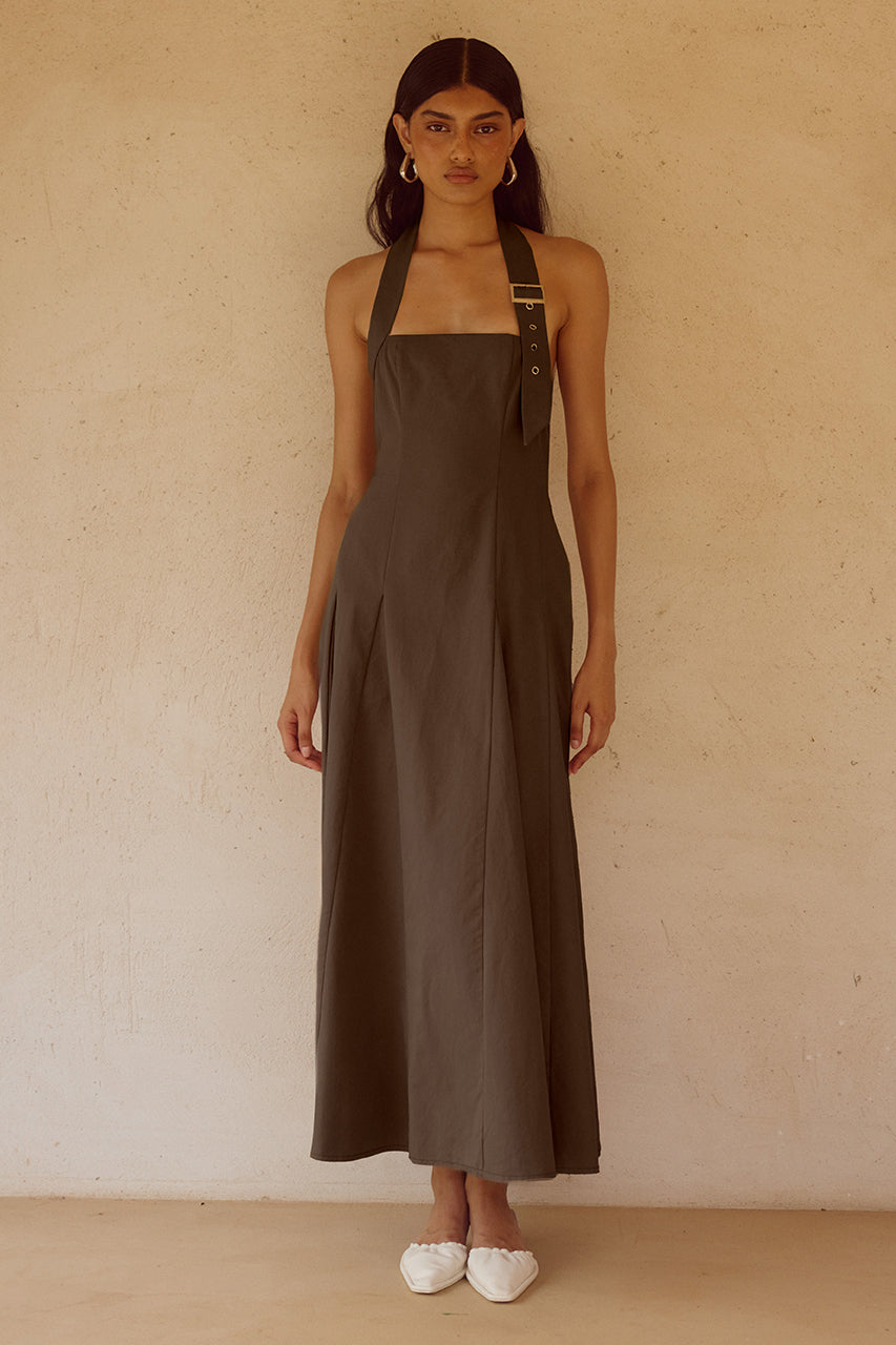 ASTRID HALTER MIDI DRESS - CHOCOLATE