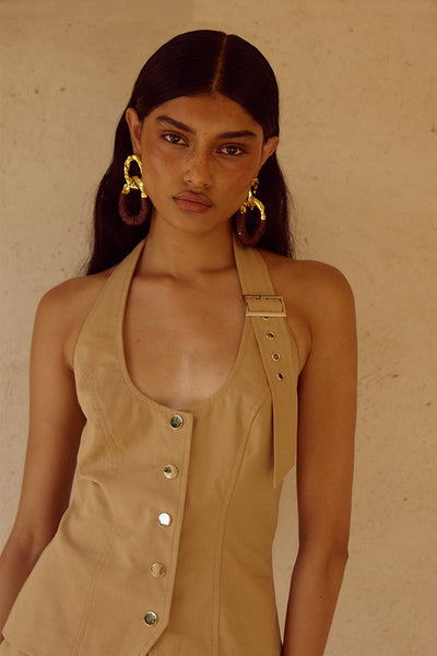 ASTRID HALTER TOP - CAMEL