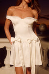 AUBREY OFF SHOULDER BOW MINI DRESS - IVORY