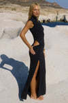 AVANNI HIGH NECK MAXI DRESS - GRANITE
