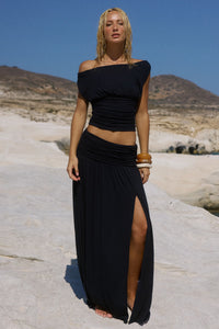 AVANNI OFF SHOULDER RUCHED TOP - GRANITE