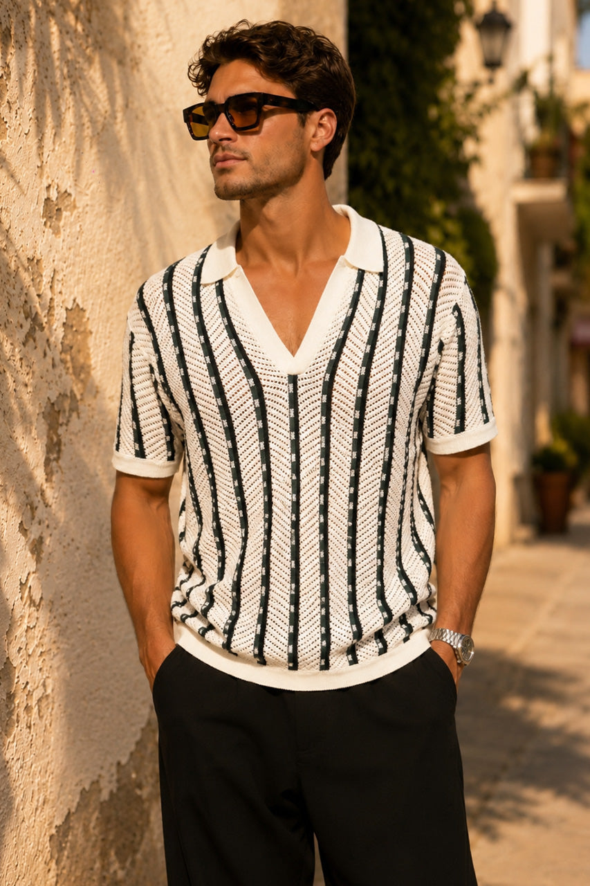AXEL COLLARED KNIT TOP - WHITE/BLACK