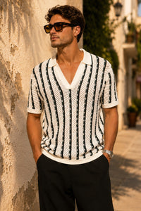 AXEL COLLARED KNIT TOP - WHITE/BLACK