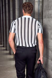 AXEL COLLARED KNIT TOP - WHITE/BLACK