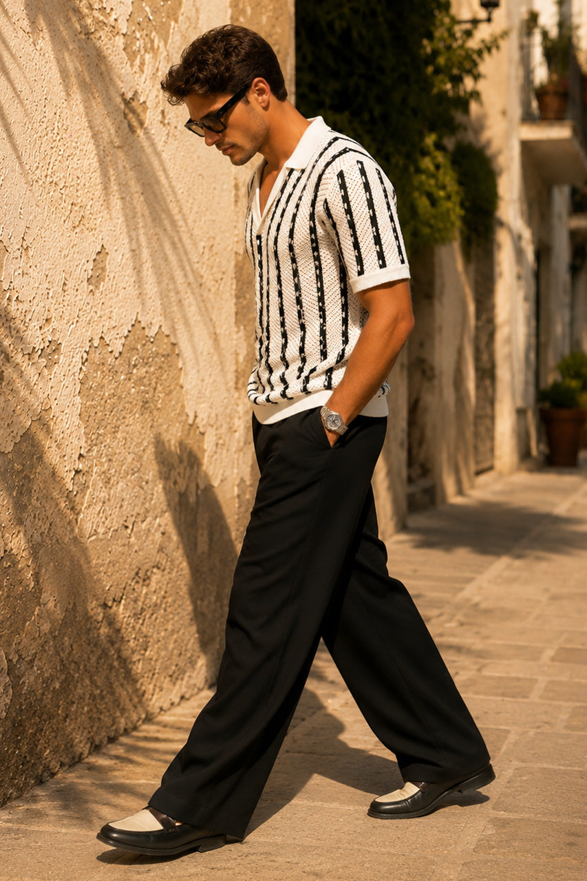 AXEL COLLARED KNIT TOP - WHITE/BLACK