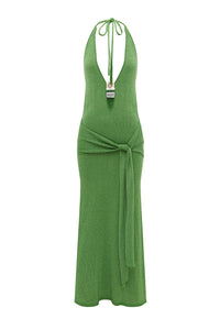 AYELLA DEEP-V KNIT MAXI DRESS - APPLE