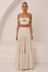 AYLA TIERED MAXI SKIRT - CREAM/BLACK POLKA