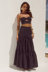 AYLA TIERED MAXI SKIRT - BLACK/WHITE POLKA