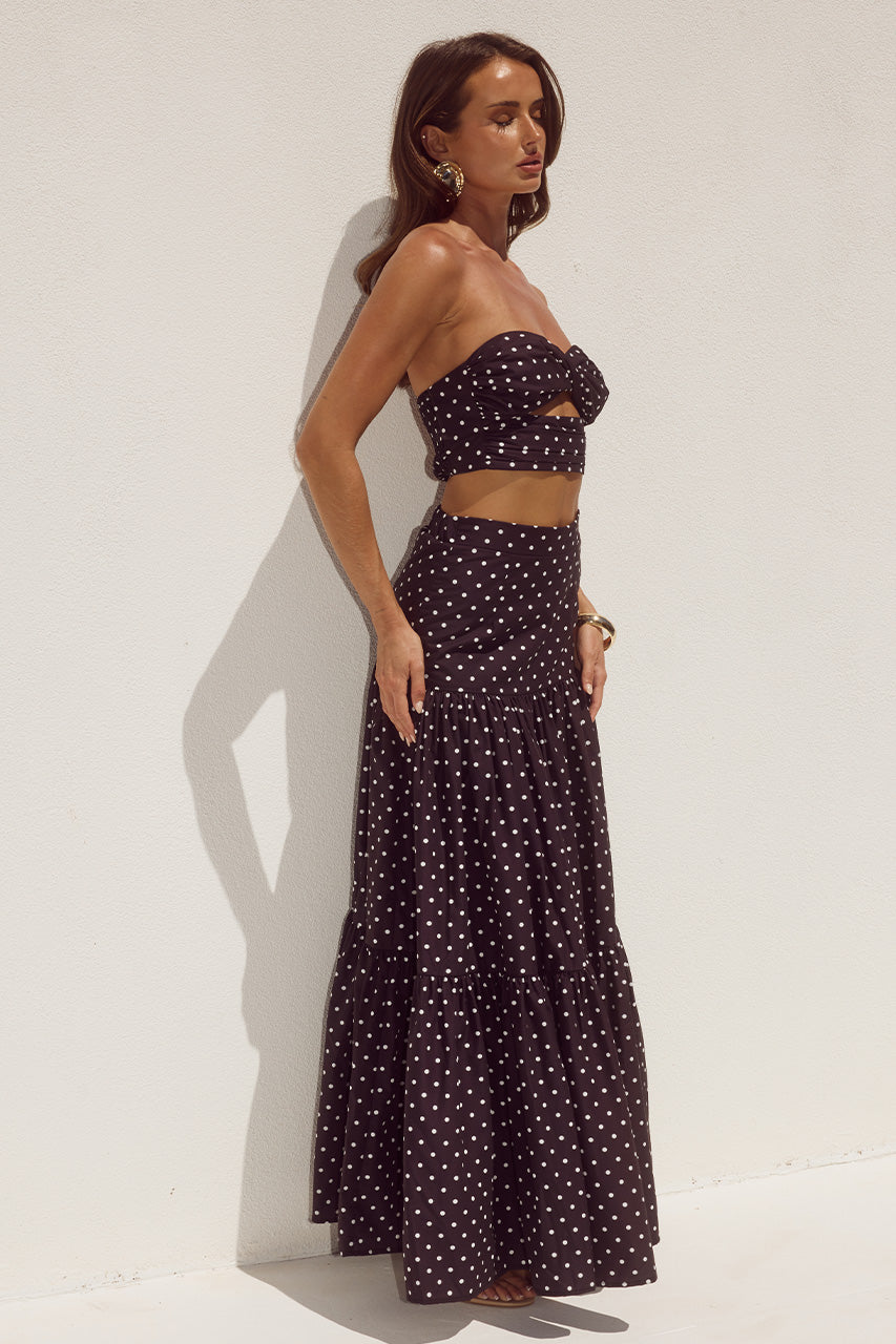 AYLA TIERED MAXI SKIRT - BLACK/WHITE POLKA