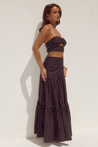 AYLA TIERED MAXI SKIRT - BLACK/WHITE POLKA