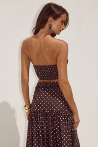 AYLA STRAPLESS TOP - CHOC/LEMON POLKA