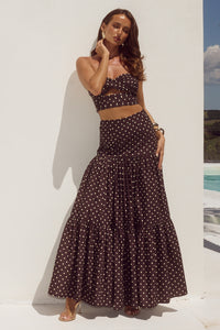 AYLA TIERED MAXI SKIRT - CHOC/LEMON POLKA
