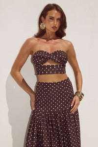 AYLA STRAPLESS TOP - CHOC/LEMON POLKA
