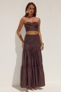 AYLA TIERED MAXI SKIRT - CHOC/LEMON POLKA