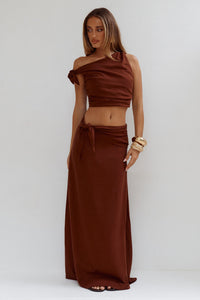 AZARIAH SIDE TIE MAXI SKIRT - CHOCOLATE