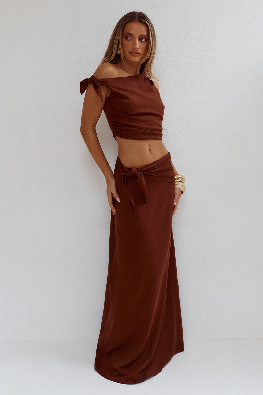 AZARIAH SIDE TIE MAXI SKIRT - CHOCOLATE