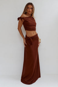 AZARIAH SIDE TIE MAXI SKIRT - CHOCOLATE