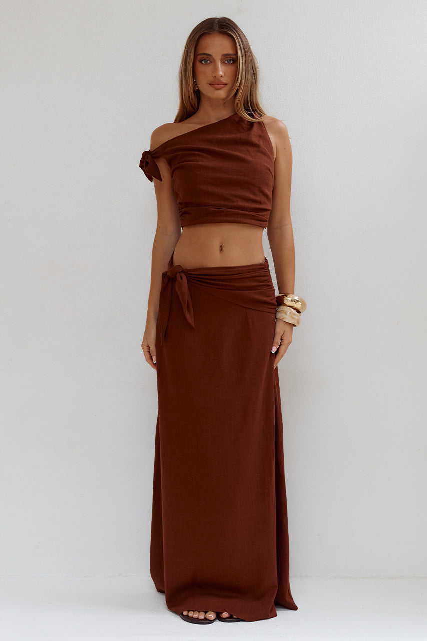 AZARIAH SIDE TIE MAXI SKIRT - CHOCOLATE