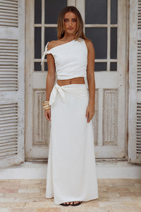 AZARIAH SIDE TIE MAXI SKIRT - WHITE